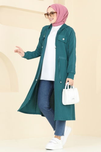 moda selvim Overcoat 4047PM271 Petroleum - Thumbnail