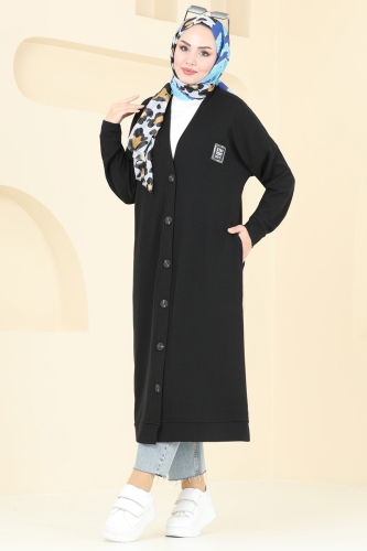 moda selvim Overcoat 4048PM271 Black - Thumbnail