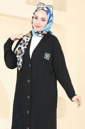 moda selvim Overcoat 4048PM271 Black - Thumbnail