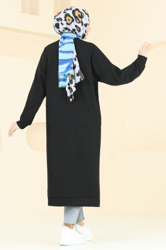 moda selvim Overcoat 4048PM271 Black - Thumbnail