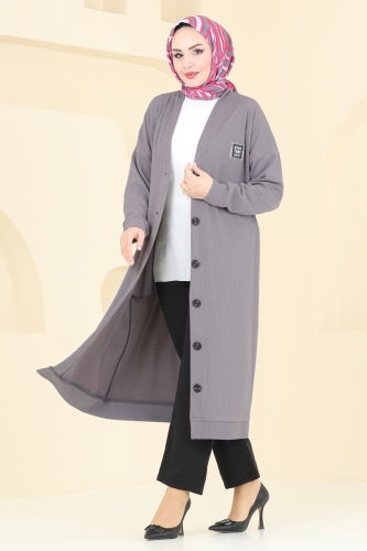 moda selvim Overcoat 4048PM271 Gray - Thumbnail