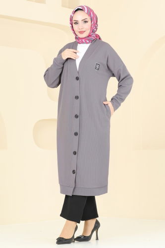 moda selvim Overcoat 4048PM271 Gray - Thumbnail