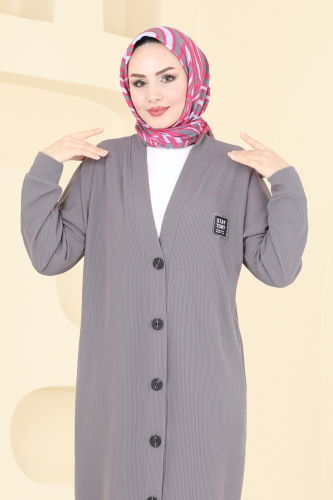 moda selvim Overcoat 4048PM271 Gray - Thumbnail