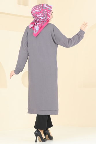 moda selvim Overcoat 4048PM271 Gray - Thumbnail