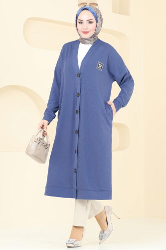 moda selvim Overcoat 4048PM271 Indigo - Thumbnail