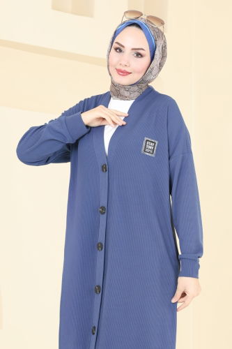 moda selvim Overcoat 4048PM271 Indigo - Thumbnail