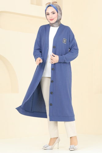 moda selvim Overcoat 4048PM271 Indigo - Thumbnail