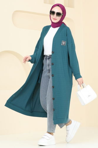 moda selvim Overcoat 4048PM271 Petroleum - Thumbnail