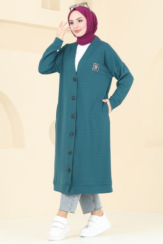 moda selvim Overcoat 4048PM271 Petroleum - Thumbnail