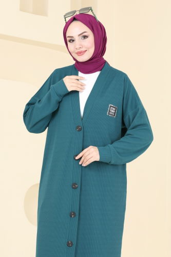 moda selvim Overcoat 4048PM271 Petroleum - Thumbnail