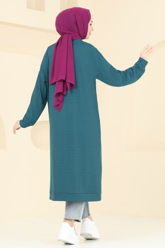 moda selvim Overcoat 4048PM271 Petroleum - Thumbnail