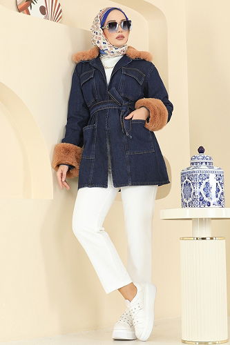 moda selvim Overcoat 4086ORG1169 Dark Denim - Thumbnail