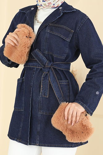 moda selvim Overcoat 4086ORG1169 Dark Denim - Thumbnail