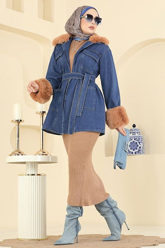moda selvim Overcoat 4086ORG1169 Light Denim - Thumbnail