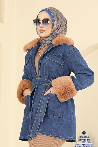 moda selvim Overcoat 4086ORG1169 Light Denim - Thumbnail