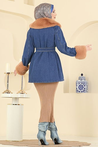 moda selvim Overcoat 4086ORG1169 Light Denim - Thumbnail