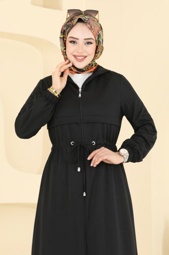 moda selvim Overcoat 420DVL817 Black - Thumbnail