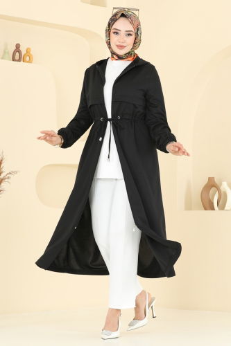 moda selvim Overcoat 420DVL817 Black - Thumbnail