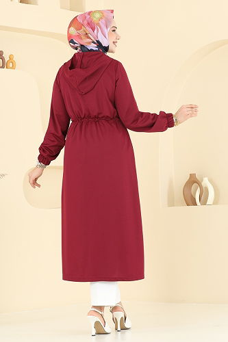 moda selvim Overcoat 420DVL817 Burgundy - Thumbnail