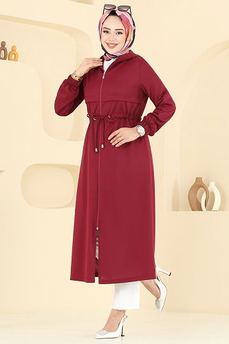 moda selvim Overcoat 420DVL817 Burgundy - Thumbnail