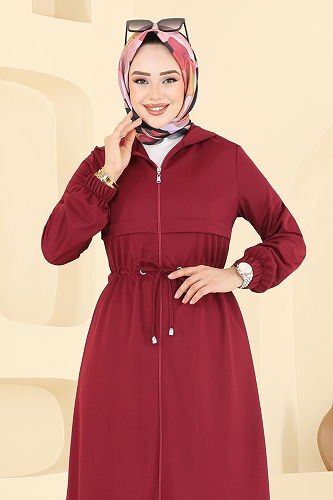 moda selvim Overcoat 420DVL817 Burgundy - Thumbnail