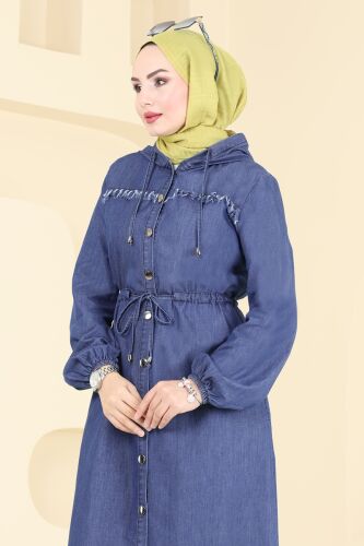 moda selvim Overcoat 4262MKL719 Dark Denim - Thumbnail