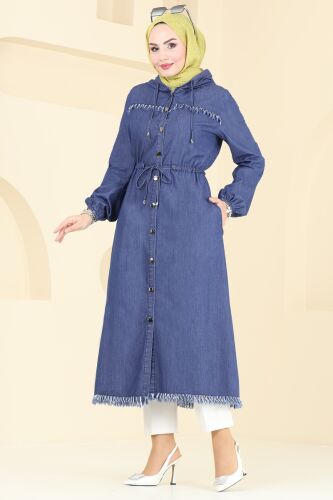 moda selvim Overcoat 4262MKL719 Dark Denim - Thumbnail