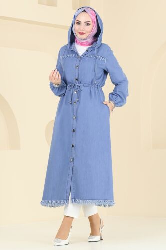 moda selvim Overcoat 4262MKL719 Light Denim - Thumbnail