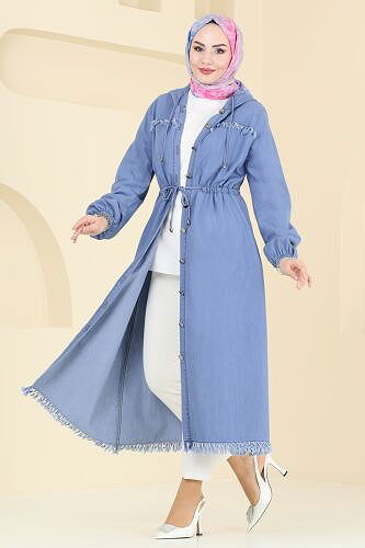 moda selvim Overcoat 4262MKL719 Light Denim - Thumbnail
