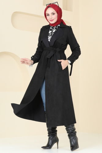 moda selvim Overcoat 4277AL357 Black - Thumbnail