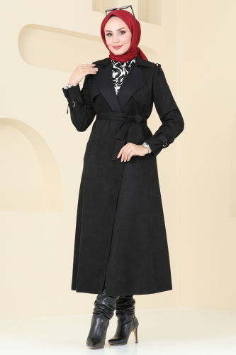 moda selvim Overcoat 4277AL357 Black - Thumbnail