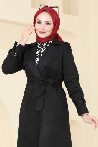 moda selvim Overcoat 4277AL357 Black - Thumbnail