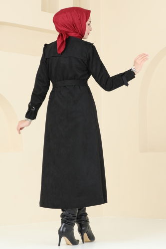 moda selvim Overcoat 4277AL357 Black - Thumbnail