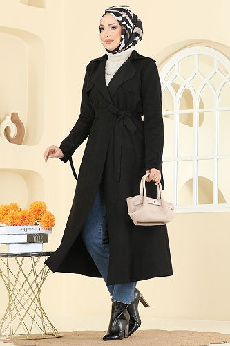moda selvim Overcoat 4277AL357 Black - Thumbnail
