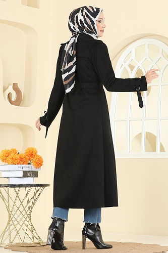 moda selvim Overcoat 4277AL357 Black - Thumbnail