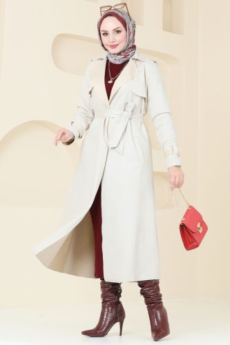 moda selvim Overcoat 4277AL357 Stone - Thumbnail