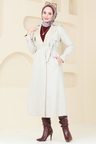 moda selvim Overcoat 4277AL357 Stone - Thumbnail