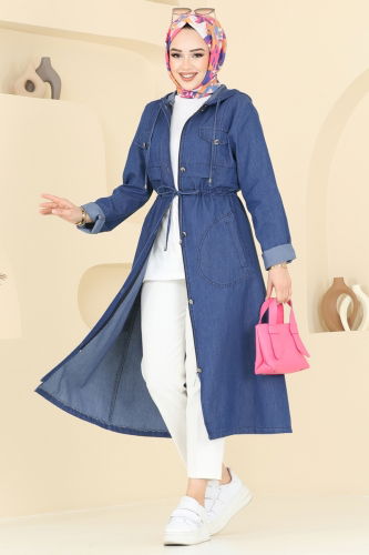 moda selvim Overcoat 4287MKL719 Dark Denim - Thumbnail