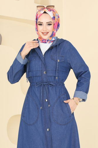 moda selvim Overcoat 4287MKL719 Dark Denim - Thumbnail