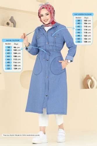 moda selvim Overcoat 4287MKL719 Light Denim - Thumbnail