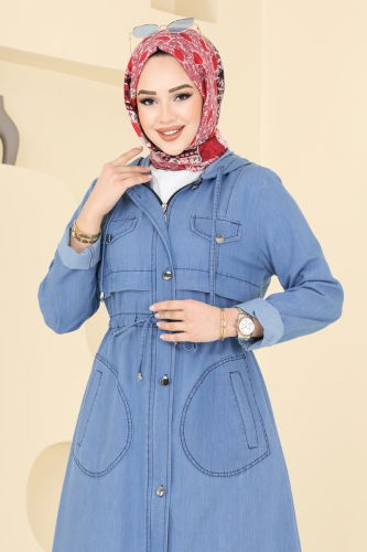 moda selvim Overcoat 4287MKL719 Light Denim - Thumbnail