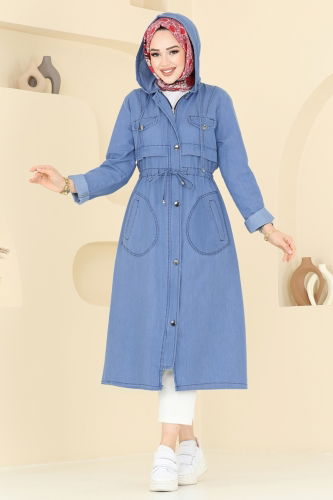 moda selvim Overcoat 4287MKL719 Light Denim - Thumbnail