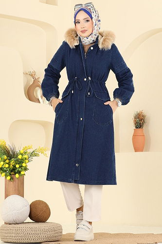 moda selvim Overcoat 4292MKL719 Dark Denim - Thumbnail