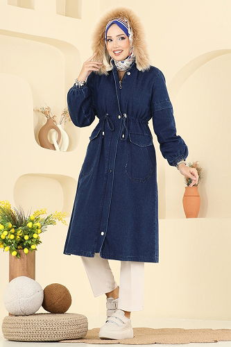 moda selvim Overcoat 4292MKL719 Dark Denim - Thumbnail