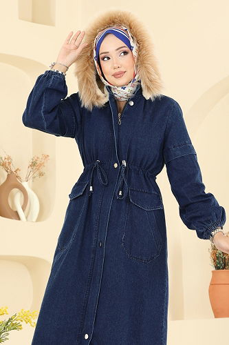 moda selvim Overcoat 4292MKL719 Dark Denim - Thumbnail