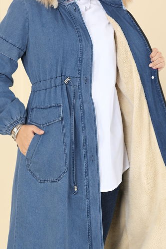 moda selvim Overcoat 4292MKL719 Light Denim - Thumbnail