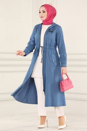 moda selvim Overcoat 4321MKL719 Light Denim - Thumbnail