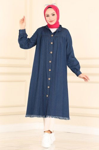moda selvim Overcoat 4345MKL719 Dark Denim - Thumbnail