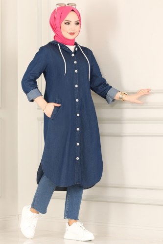 moda selvim 4346MKL719 جينز غامق ملابس قصيره - Thumbnail
