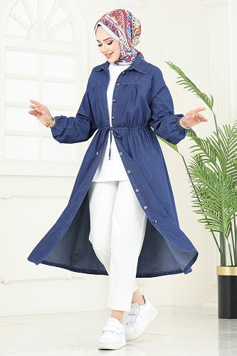 moda selvim Overcoat 4367MKL719 Dark Denim - Thumbnail